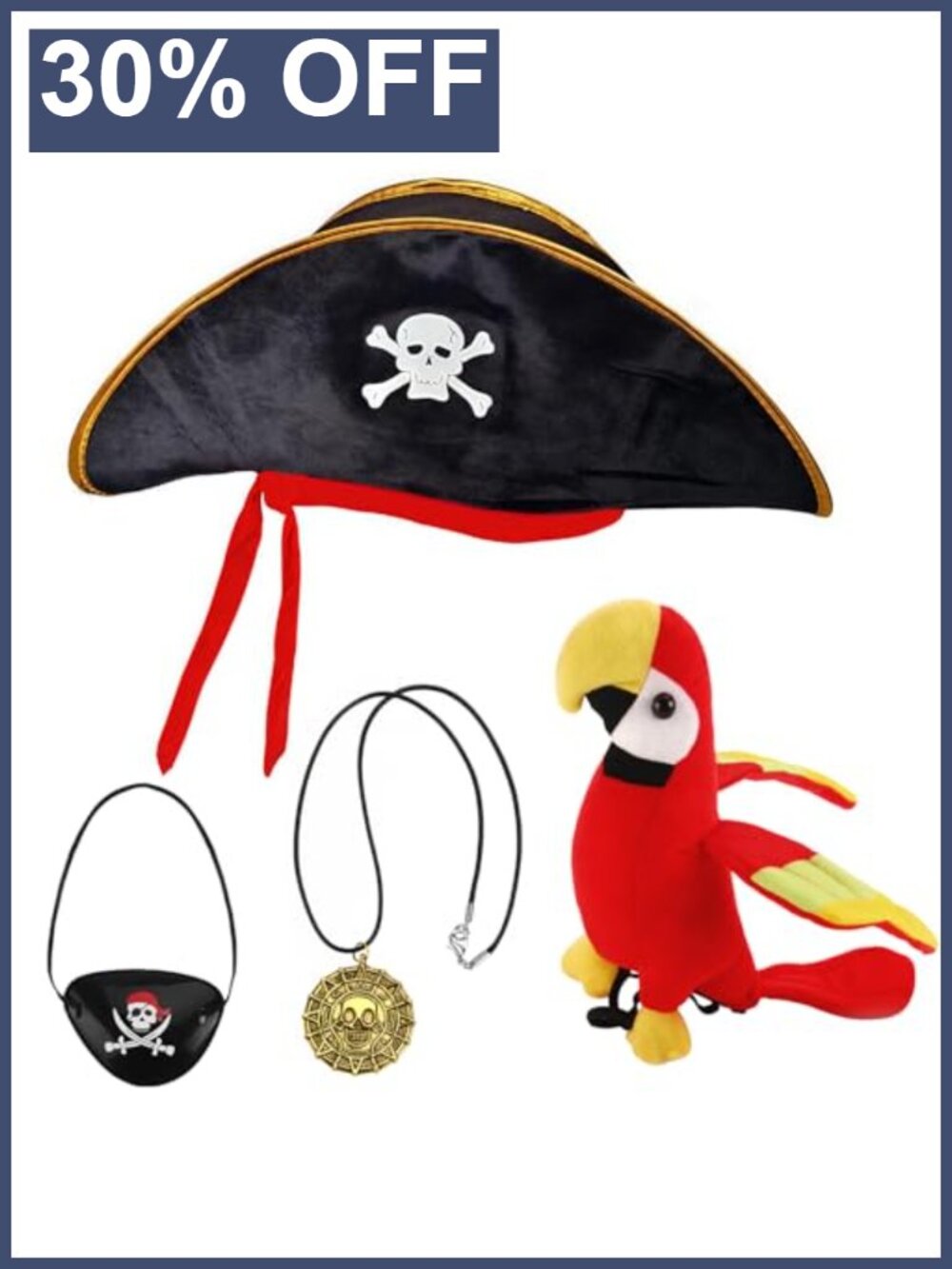 Kids Pirate Hat Costume Accessories Set Velvet Skull Print Eye Mask Parrot